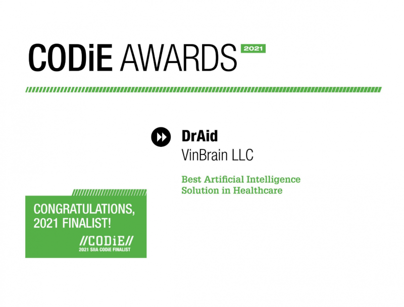 VINBRAIN NAMED SIIA CODiE AWARD FINALIST FOR "BEST HEALTHCARE TECHNOLOGY SOLUTION" AND "BEST ARTIFICIAL INTELLIGENCE SOLUTION IN HEALTHCARE"